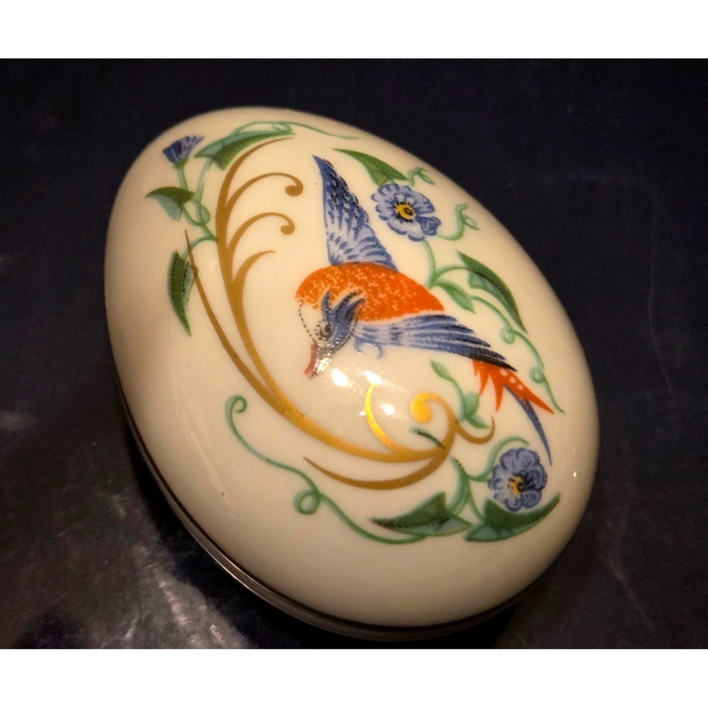 Limoges Castel Egg Trinket Tiny Cream Hummingbird Floral Gold French Decor